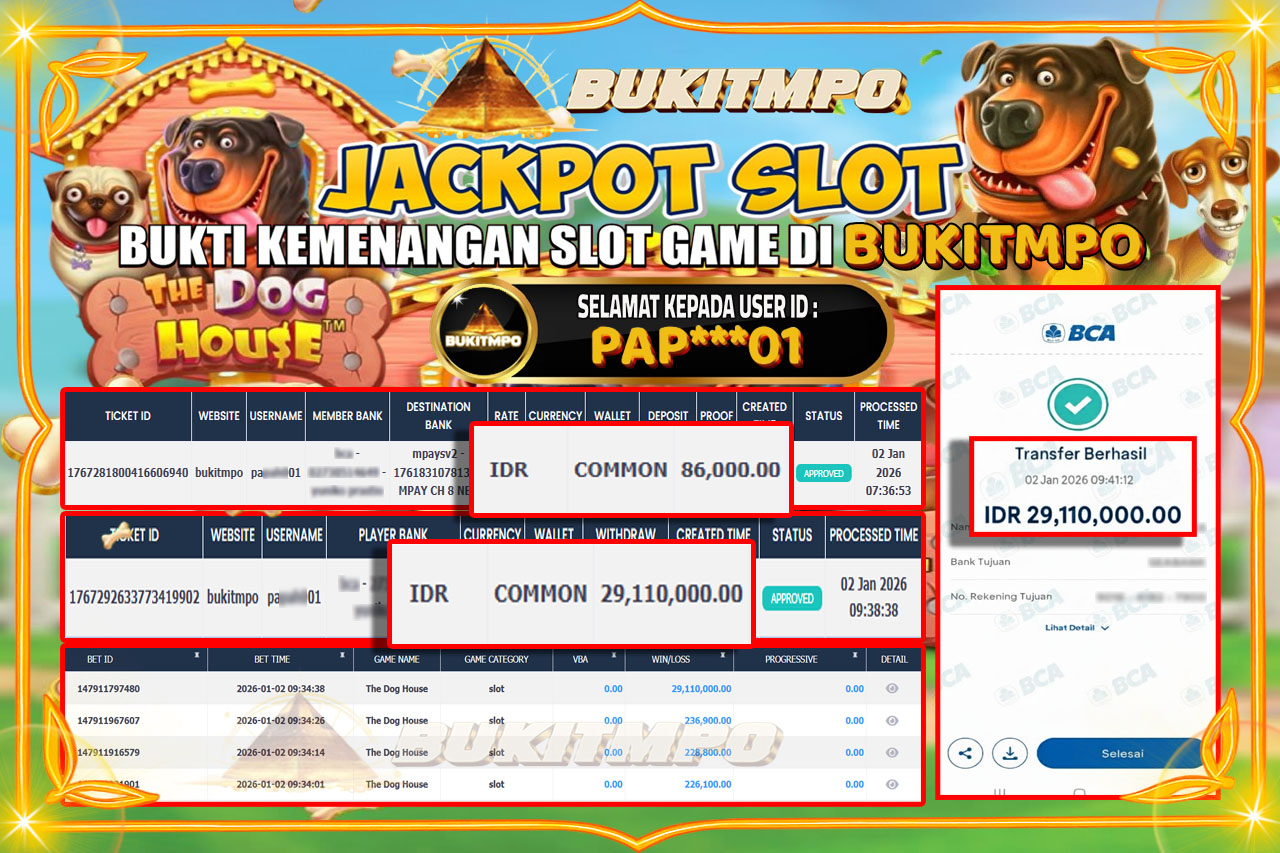 BUKITMPO JACKPOT THE DOG HOUSE - PRAGMATIC PLAY Rp.29.110.000,- LUNAS